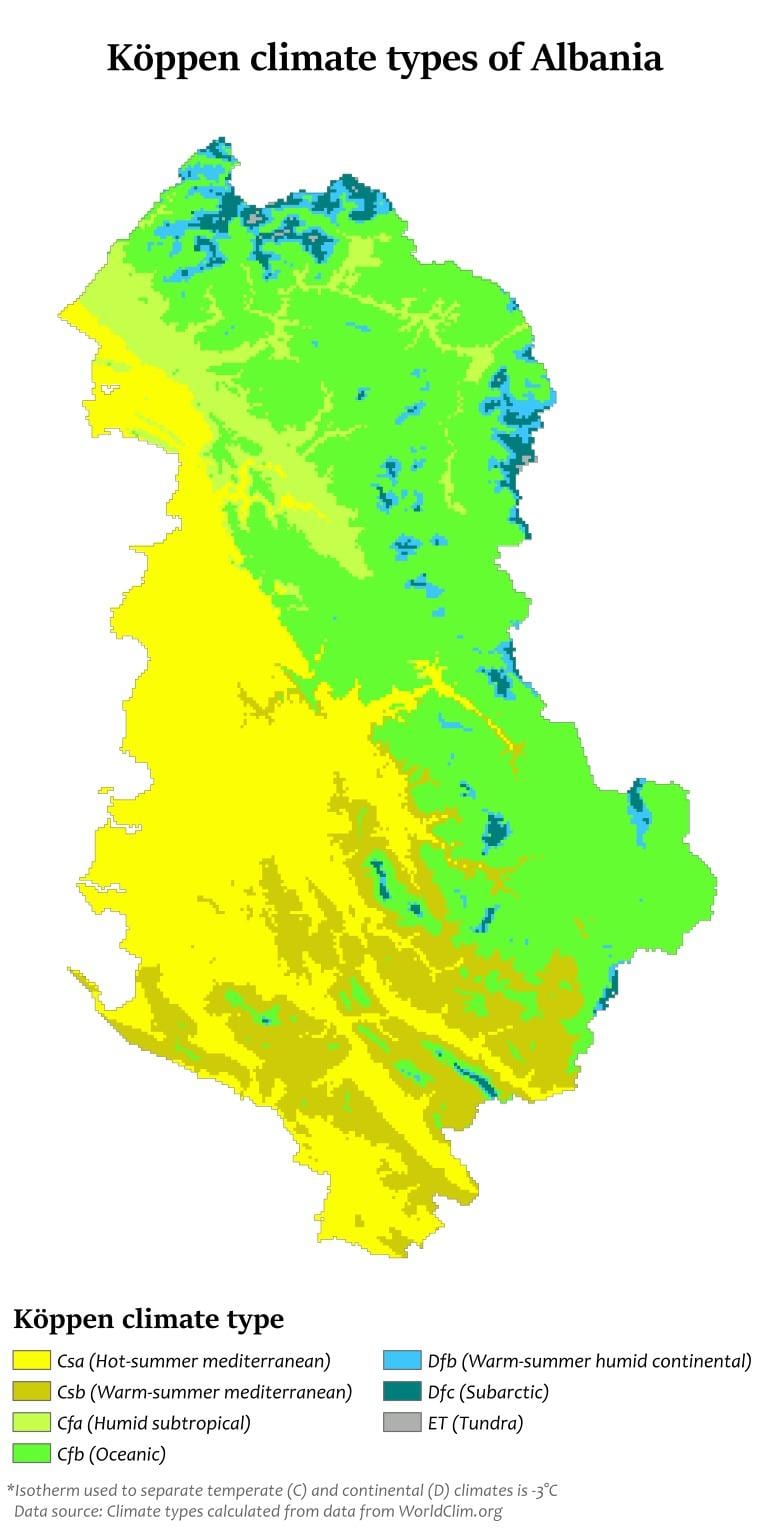 Arnavutluk haritası iklim