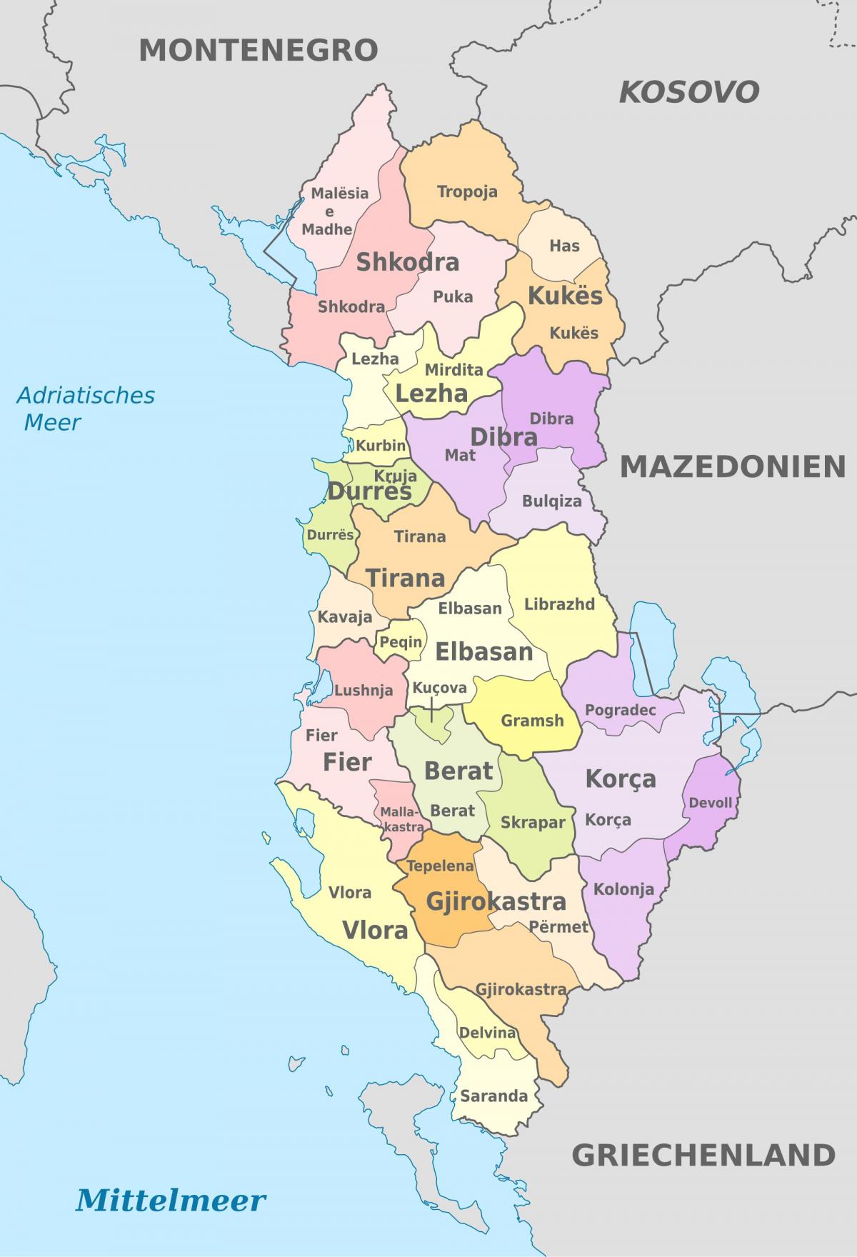 Arnavutluk haritası siyasi