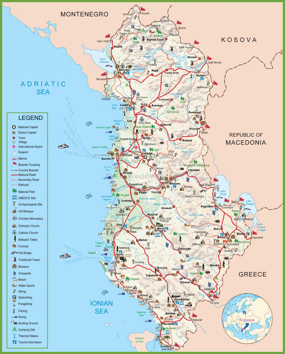 Arnavutluk haritası turizm